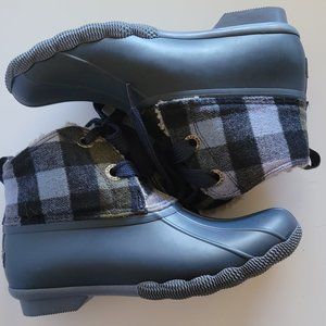Sperry Blue Gray Plaid Shearling Duck Boots 7M